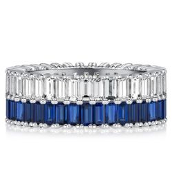 Italo Baguette Cut Blue & White Sapphire Multi Row Wedding Band