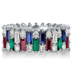 Italo Baguette Cut Multi Color Eternity Band Anniversary Rings