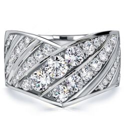 Italo V Shaped Round Cut Half Eternity Band Anniversary Rings