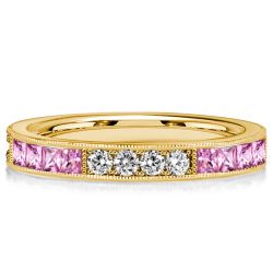 Italo Princess Cut Pink Gold Ring Hlaf Eternity Band For Women