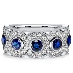 Italo Halo 5 Stone Blue Sapphire Half Eternity Wedding Band