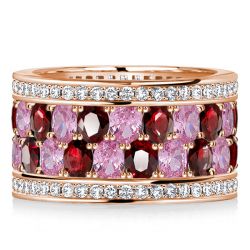 Italo Rose Gold Oval Cut Garnet Pink Stone Multi Row Band