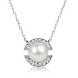 Italo White Sapphire Pearl Sterling Silver Necklace