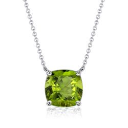 Italo Cushion Cut Peridot Pendant Necklace Solitaire Necklace