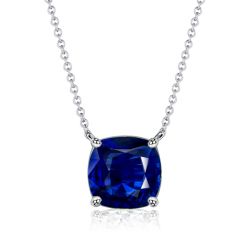 Italo Cushion Blue Sapphire Pendant Necklace Solitaire Necklace