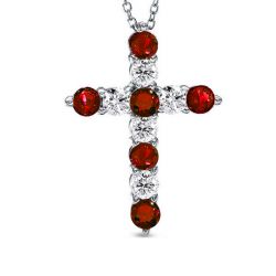 Italo Garnet & White Sapphire Cross Pendant Cross Necklace