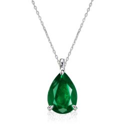 Italo Pear Shaped Emerald Sapphire Single Stone Necklace