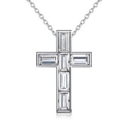 Italo Bezel Setting Baguette Cut Cross Pendant Necklace