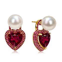 Italo Heart Cut Pearl Studs Ruby Earrings For Women