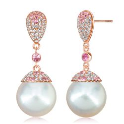 Italo Rose Gold Pink Sapphire Pearl Drop Earrings For Women