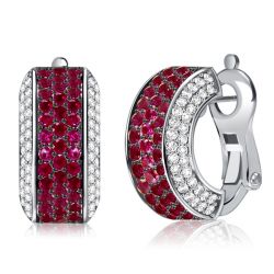 Italo Two Tone Ruby Hoops Silver Hoop Earrings For Women