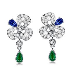 Italo Paved Emerald Sapphire Pear Shaped Drop Earrings