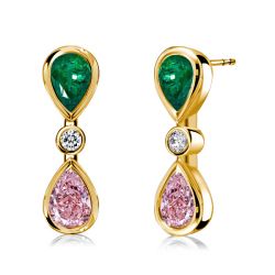 Italo Pear Shaped Emerald & Pink Dangle Earrings