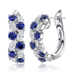 Italo Cluster Marquise Cut Blue Sapphire Silver Hoop Earrings