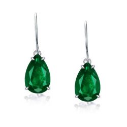 Italo Single Stone Emerald Sapphire Pear Shaped Drop Earrings