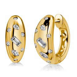 Italo Golden Flush Setting Multi Cut Silver Hoop Earrings