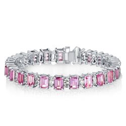 Italo Emerald Cut White & Pink Stone Bracelets For Wedding