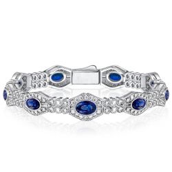 Italo Art Deco Blue Sapphire Oval Cut Bracelets For Wedding