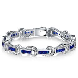 Italo Art Deco Princess Cut Blue Sapphire Tennis Bracelets