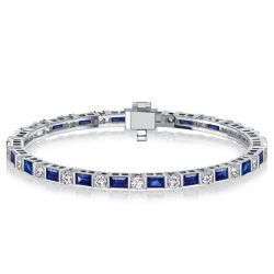 Italo Bar Setting Baguette Cut Blue Sapphrie Tennis Bracelet