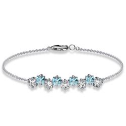 Italo Princess Cut White & Aquamarine Chain Bracelet For Women