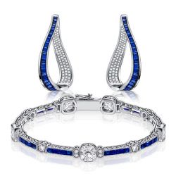 Italo White & Blue Sapphire Bracelet & Hoop Earrings Set