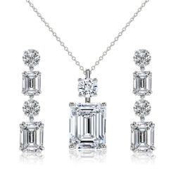 Italo White Sapphrie Emerald Cut Necklace & Drop Earrings Set