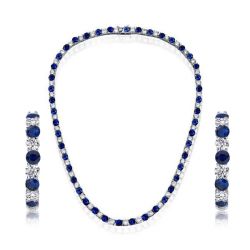 Italo White & Blue Sapphire Tennis Necklace & Hoop Earrings Set