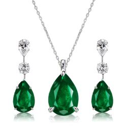 Italo Pear Shaped Emerald Sapphire Necklace & Earrings Set