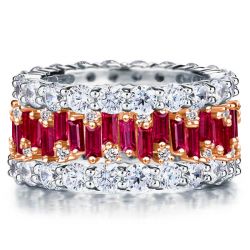 Two Tone Round & Baguette Eternity Ruby Stackable Band Set