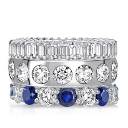 Italo Baguette & Round Cut Blue Sapphire Stackable Band Set