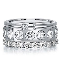 Italo Baguette & Round Cut Stackable Band Set For Women