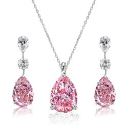 Italo Pink Sapphire Pear Cut Necklace & Earrings Set Pink Stone