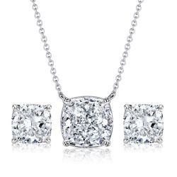 Italo Solitaire Cushion Cut Necklace & Stud Earrings Set