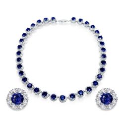 Italo Blue Sapphire Halo Tennis Necklace & Stud Earrings Set