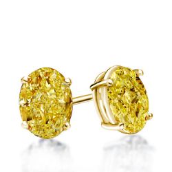 Golden Oval Cut Yellow Sapphire Stud Earrings For Women